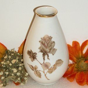 ❄️HP❄️ Vintage Plankenhammer Floss Bavarian Porcelain Vase Golden Rose 5 1/4"H